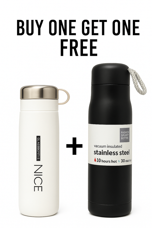 Stainless Steel Water Bottle 550ml + Glass Water Bottle 400ml, 8 Hours Hot 20 Hours Cold