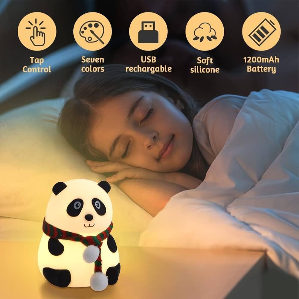 MoonlitDreams Panda Night Lamp, Panda Touch Silicone Lamp, 7 Colour Changing Light