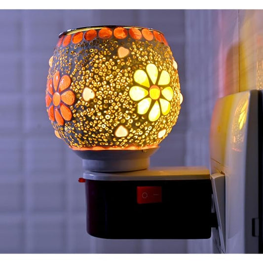 Kapoor Dani Night Lamp Electric Incense Burner, Aroma Burner With Night Lamp, Electric Kapur Burner, (Round) (Multicolor)