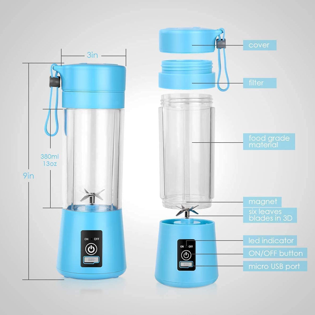Portable Blender 450 ml, USB Rechargeable Battery