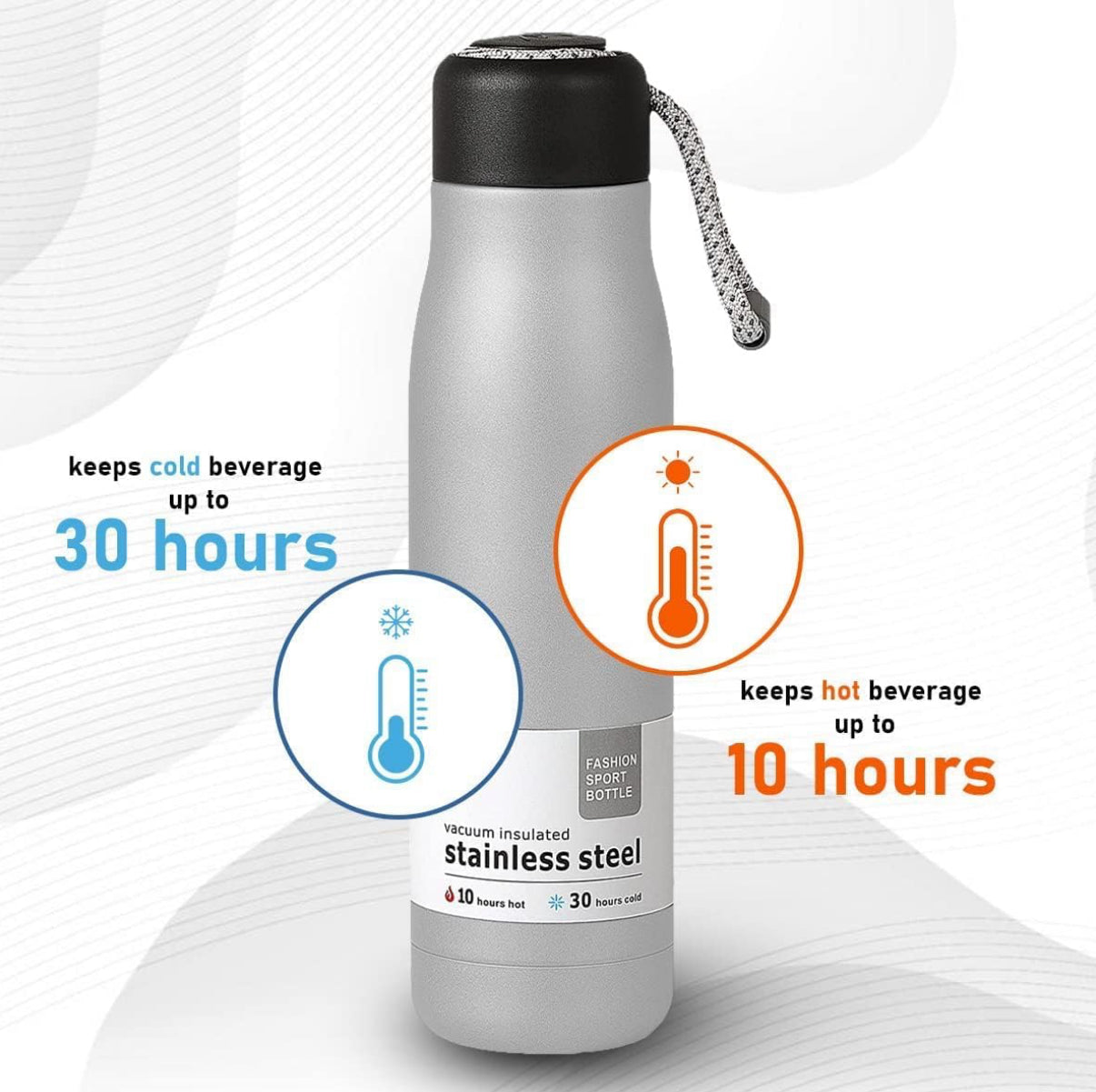 Stainless Steel Water Bottle 550ml + Glass Water Bottle 400ml, 8 Hours Hot 20 Hours Cold