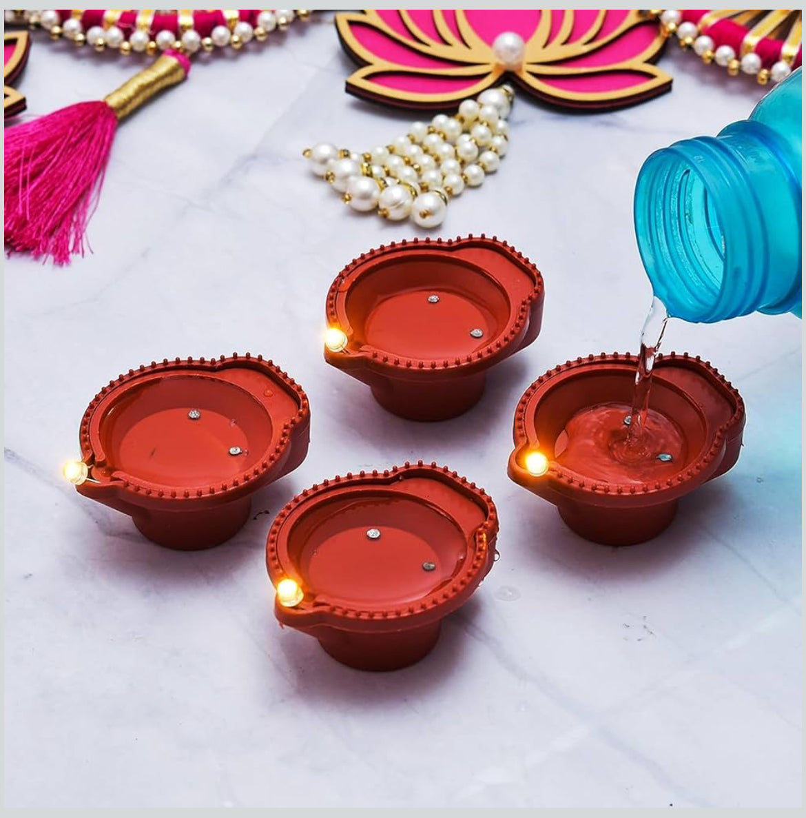 Water Sensor Diyas + Diya LED Lights FREE (Pack of 8/12/18/24)