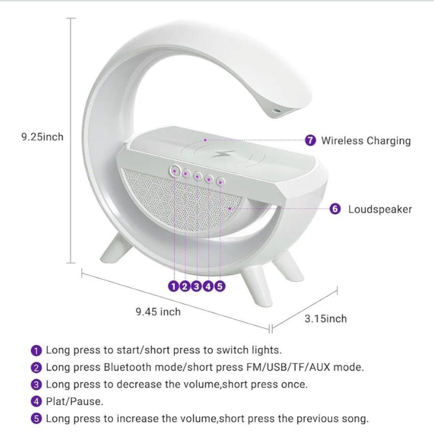 G Speaker Lamp - Multi-Function Bluetooth Speaker with Wireless Fast Charging Lamp