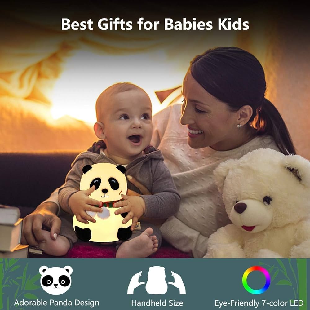 MoonlitDreams Panda Night Lamp, Panda Touch Silicone Lamp, 7 Colour Changing Light