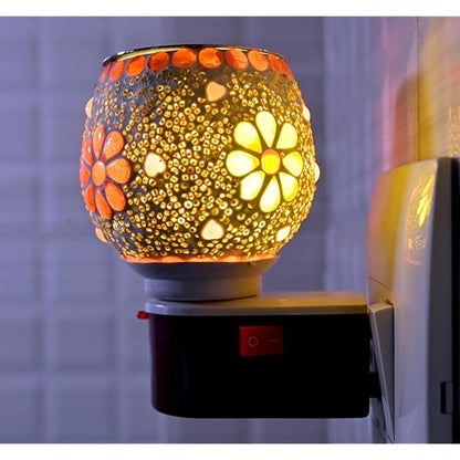 Kapoor Dani Night Lamp Electric Incense Burner, Aroma Burner With Night Lamp, Electric Kapur Burner, (Round) (Multicolor)